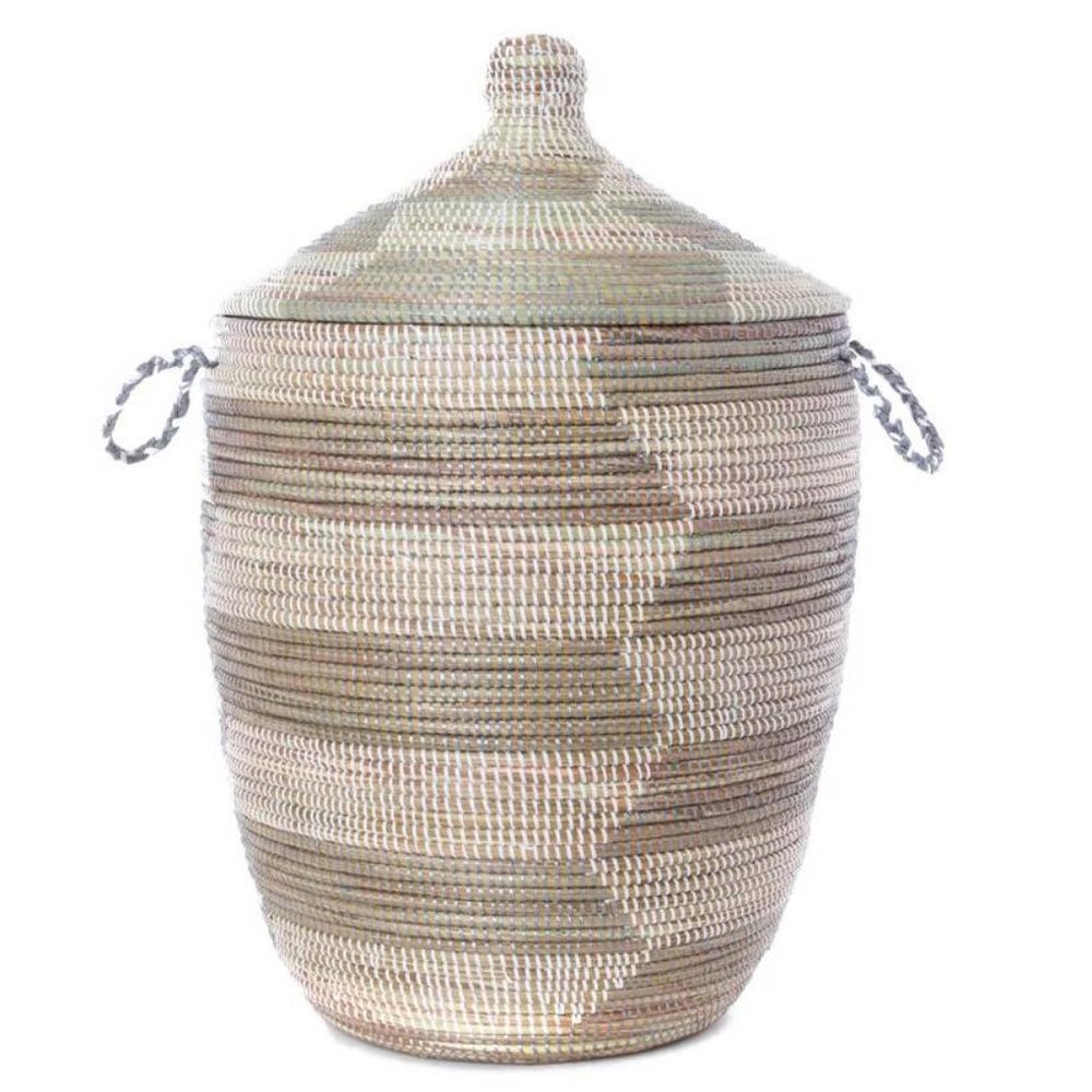 LARGE SILVER & WHITE HERRINGBONE SENEGALESE HAMPER